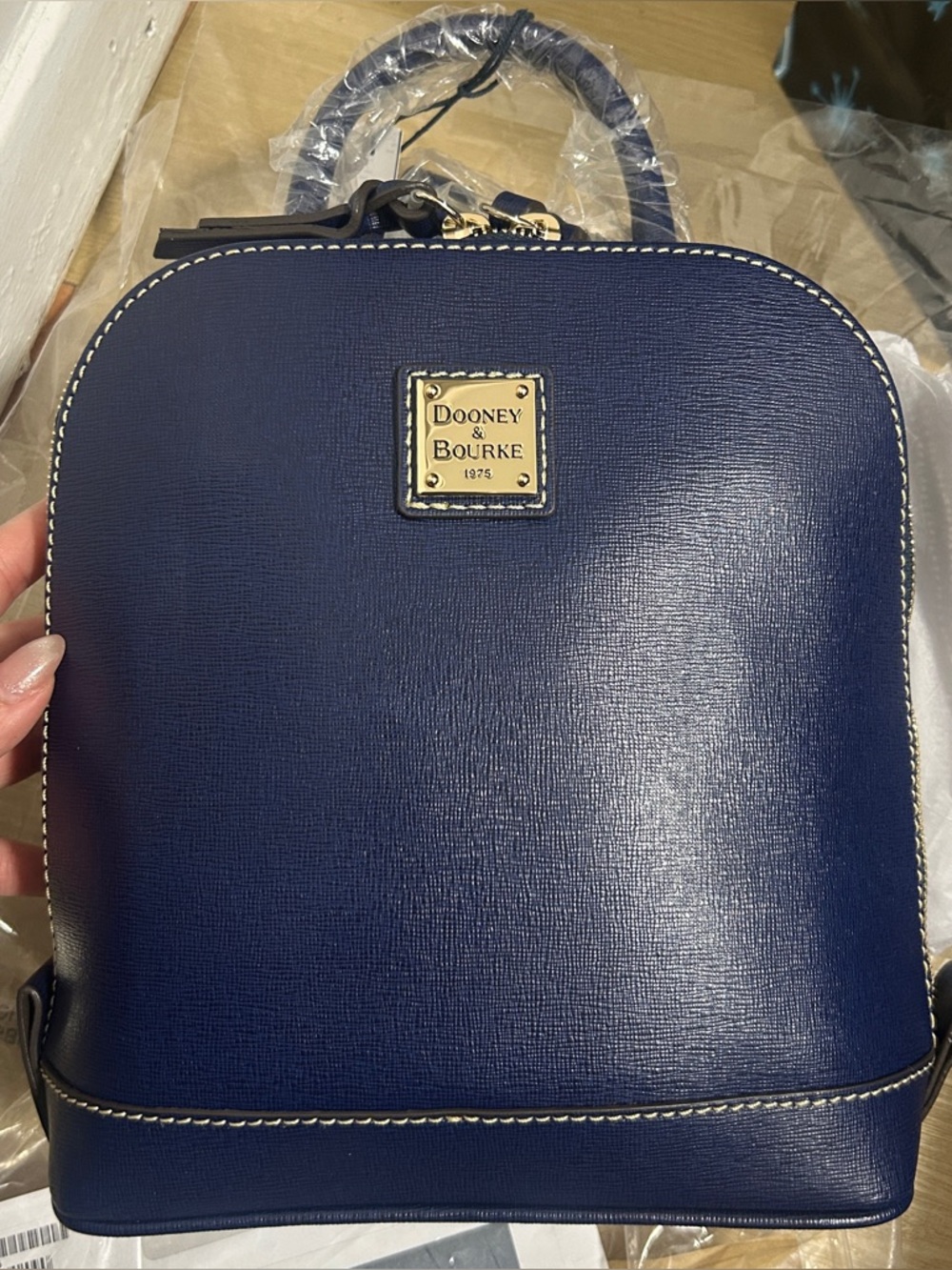Dooney & Bourke Leather Small Zip Pod Backpack in Marine Navy Blue